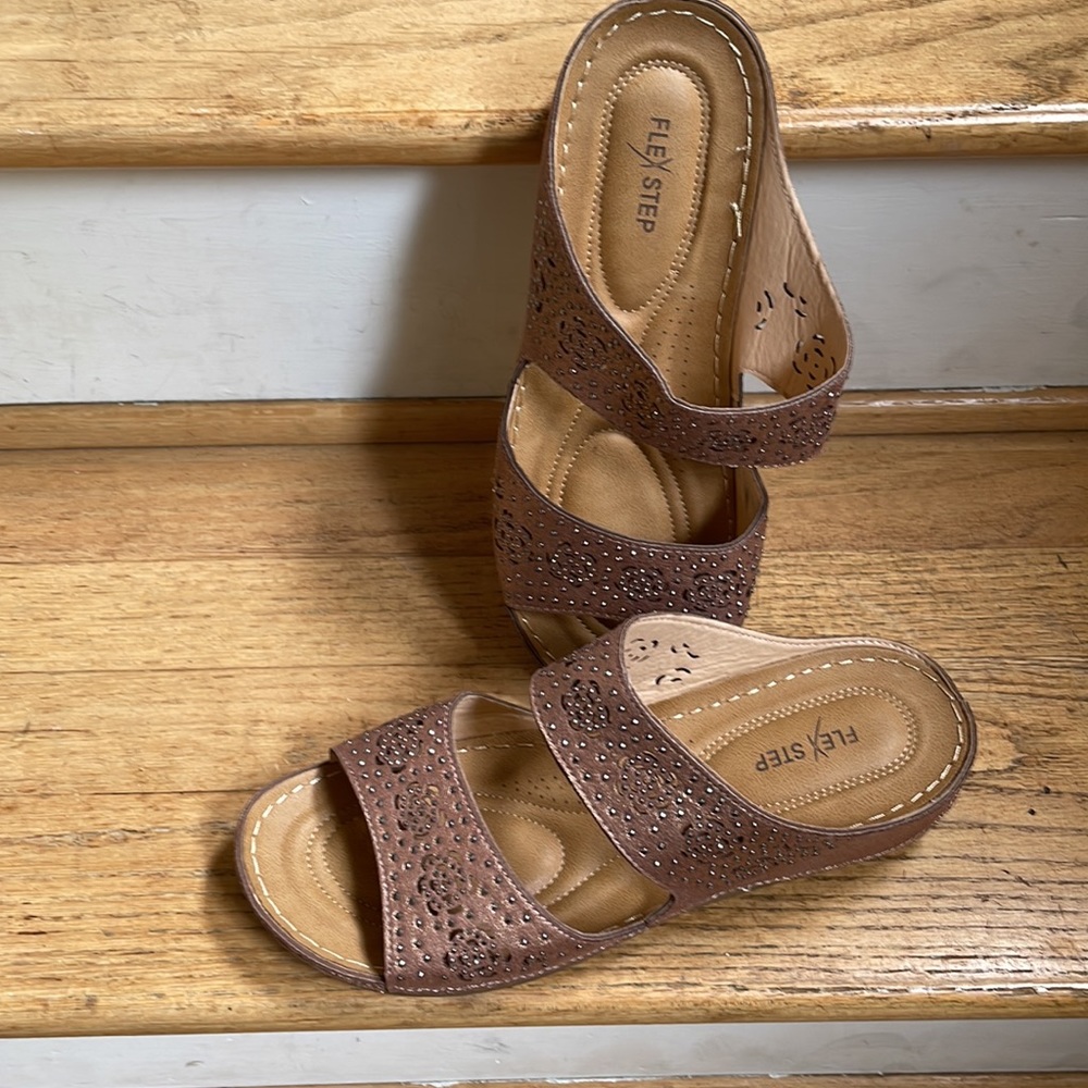 Flex Step slip on embellished sandals/bronze color. Hardly worn. See bottoms - Picture 3 of 4